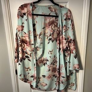 EUC-Floral aqua kimono - one size
